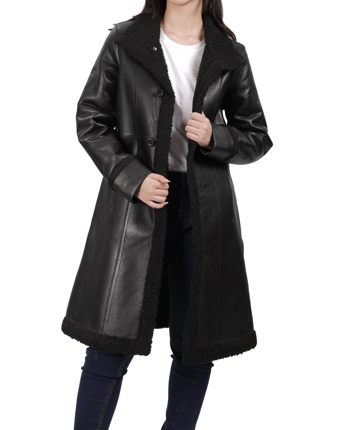 Decrum Disc Black Long Leather Jackets for Women | [1309315] Maura Black - XL
