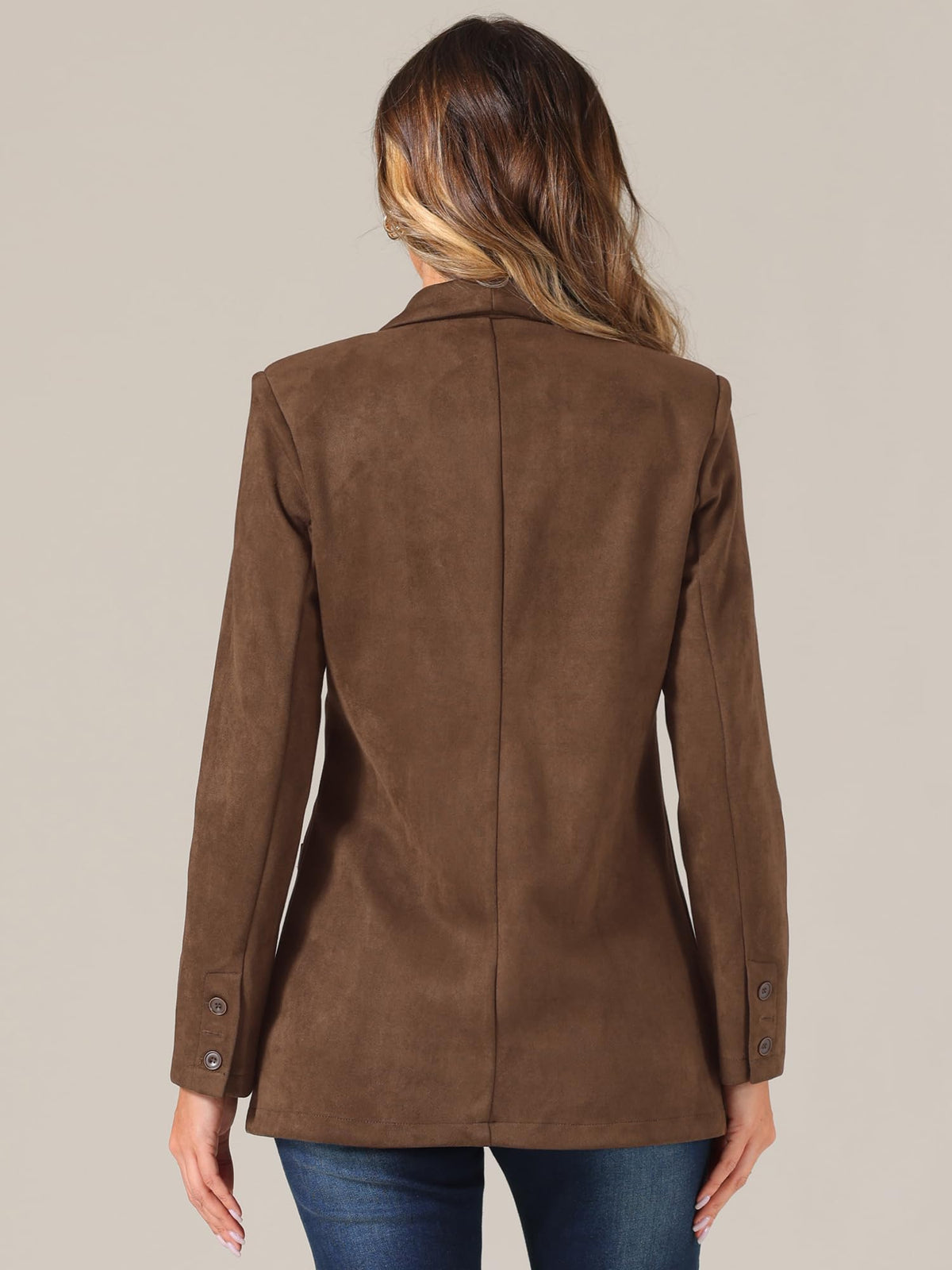 Allegra K Faux Suede Blazer for Women's Lapel Collar One Button Dressy Suit Jacket Small Brown