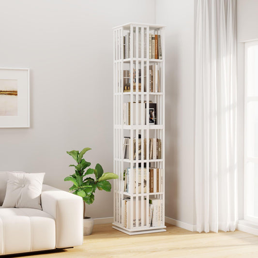 Raykion Rotating Bookshelf Tower, 6 Tier Bamboo Spinning Book Shelf, 360 Revolving Bookcase for Small Space Corner, Large Capacity Swivil Bookshelf for Living Room Bedroom Home Office, White