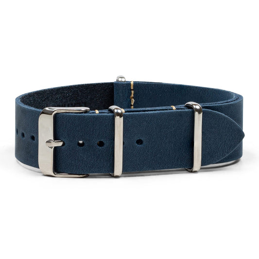 Benchmark Basics Leather Watch Band - Crazy Horse Oiled Leather One-Piece Watch Straps for Men & Women - Choice of Color & Width - 18mm, 20mm, 22mm or 24mm (20mm, Navy Blue)