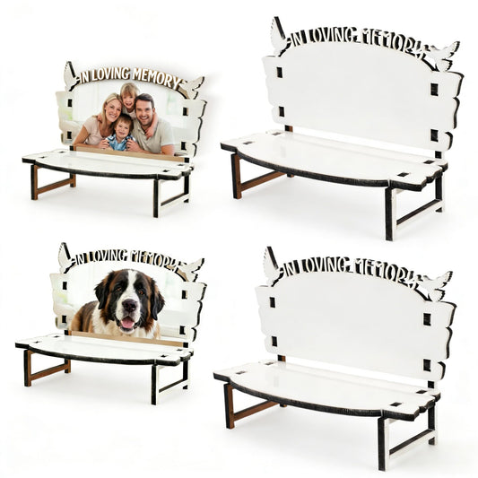 STOBOK 4Pcs Sublimation Bench Blanks, Wooden Photo Frame Ornament Heat Transfer White Bench Shaped Tabletop Display for Memorial Decor and DIY Keepsake Crafts, 7.09 x 11.02 x 5.71 in