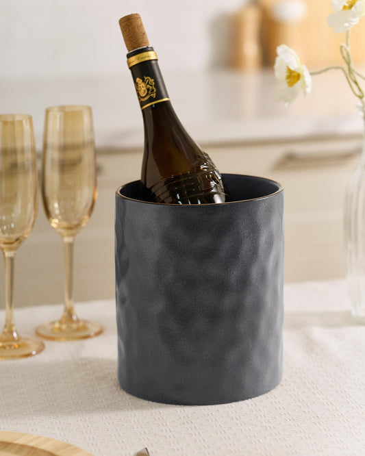famiware Ocean Utensil Holder, 7.2"+5.8" Ceramic Kitchen Utensil Holder for Countertop, 2 Pieces Cooking Utensil Crocks, Utensil Organizer for Spatula & Spoon, Kitchen, Set of 2, Matte Dark Charcoal