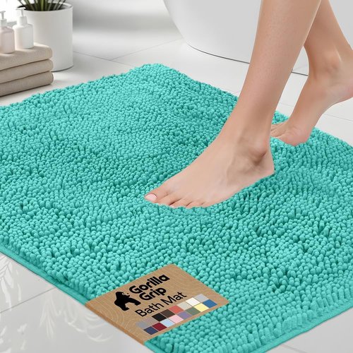 GORILLA GRIP Bath Rug Mat - Soft Absorbent Chenille with Quick Dry Microfiber | 44x26 Turquoise Bathroom Decor