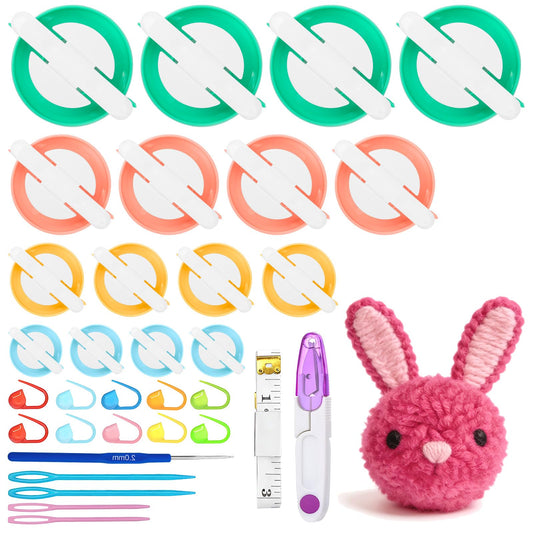 Supkiir 16 Pcs Pompom Makers for Yarn, 4 Sizes Pom Pom Makers with Scissor Accessories, DIY Fluff Ball Weaver for DIY Wool Yarn Knitting Craft Project and Crochet Knitting