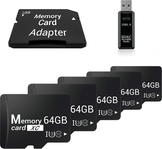 TIDEFORCIX 5-Pack 64GB 1 3.0 V30 Micro SD Cards with USB Reader Kit, Bulk Bundle for Smart Home Camera Systems