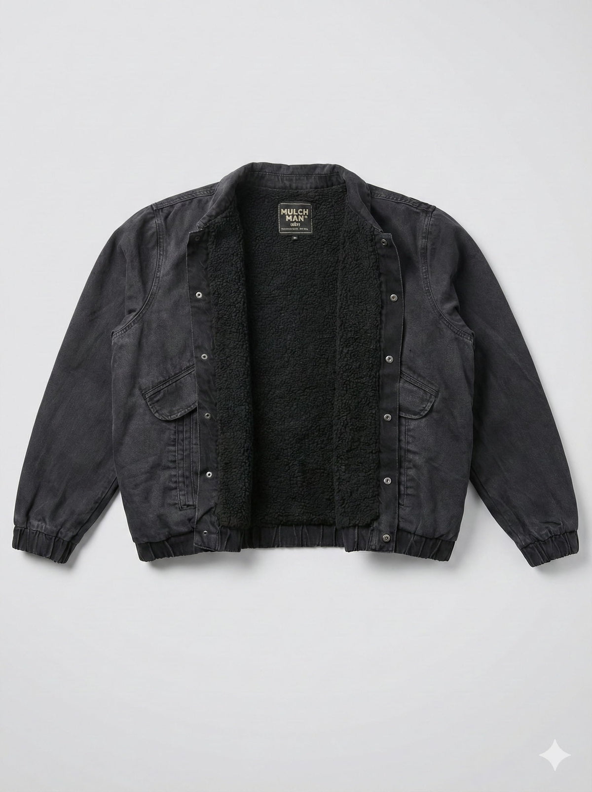 Mulch Man Black Wash Sherpa Lined Men's Denim Jacket Plus Size, Borg Fur Warm Cotton Trucker Jacket with Full Fleece Lining, Big Tall Winter Fall Jean Coat Button Front (3X-Large)