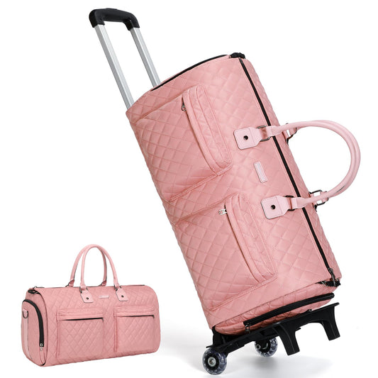 Modoker Rolling Garment Bag for Travel,Womens Convertible Garment Bags with Wheels, Luggage Suit Travel Bags,3 in 1 Carry On Wheeled Duffel Bag,Pink
