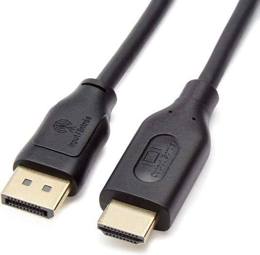 3 Amazon Basics DisplayPort to HDMI Cable, Uni-Directional, Gold-Plated, Video and Audio, Foot, Black