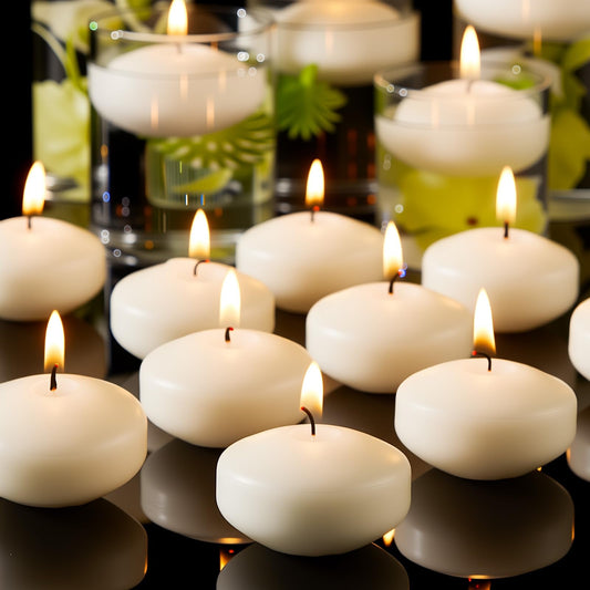 Crenovo Floating Candles Dripless, 5-6 Hour Clean Burn, 2 Inch Unscented Candles for Wedding, Party, Centerpieces, 48 Pack Water Candles Ivory Romantic Decoration