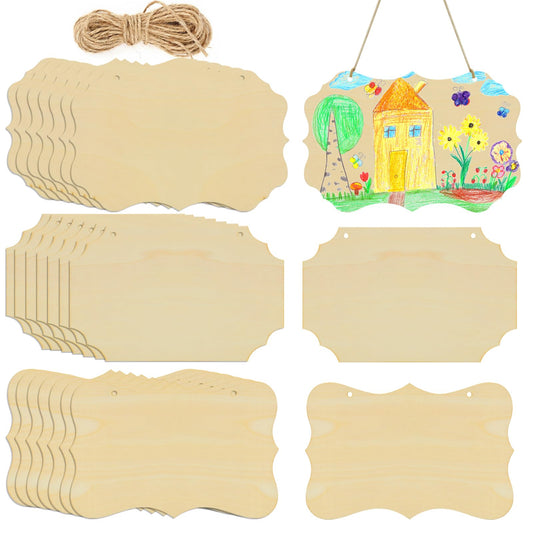 RYKOMO 24 Pieces Unfinished Hanging Wood Sign Blank with Ropes, 5.7X8.9 Inch Rectangle Blank Wood Sign Wooden Plaques for Crafts