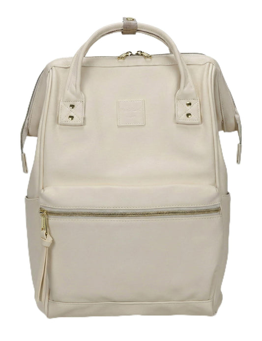 Kah&Kee Leather Laptop Backpack for Women, 14-15 Inch Professional Work Bag, Water-Resistant Vegan Leather Doctor Bag Backpack for Teacher, Nurse & Travel, Fits MacBook Air 15 (Ivory,Medium)