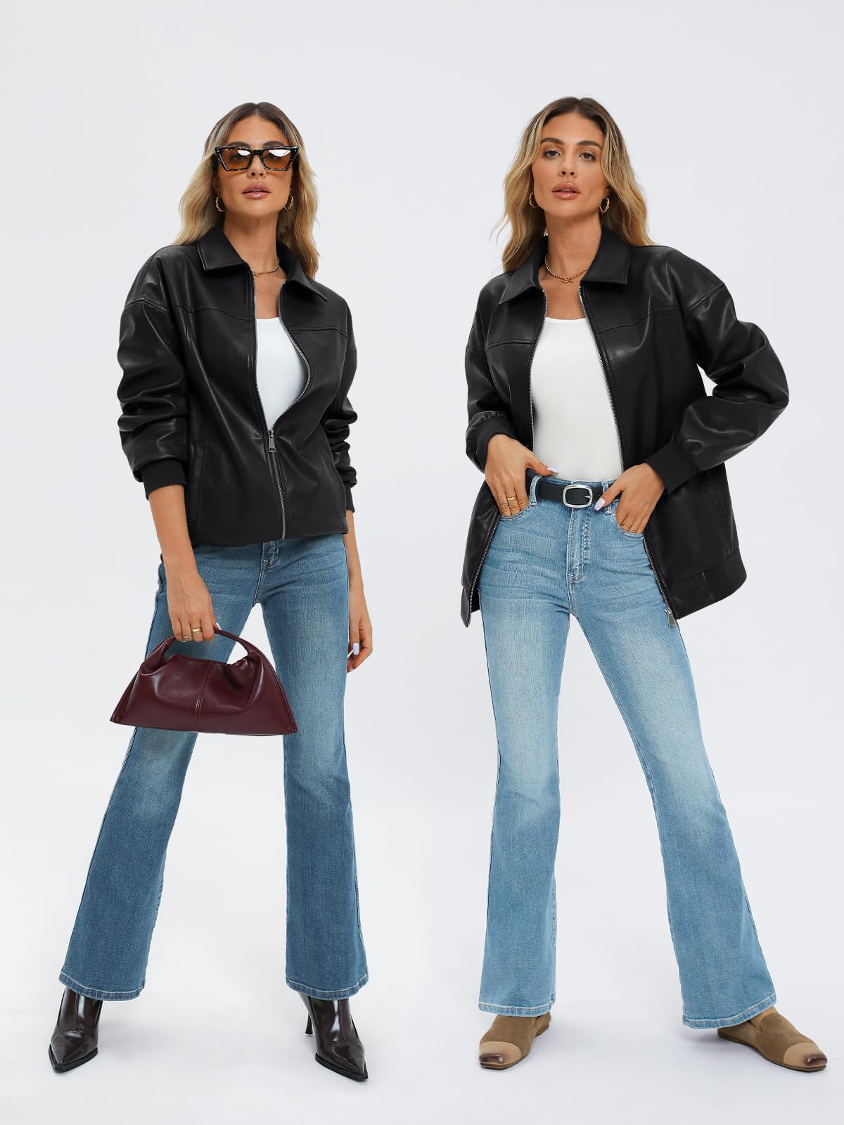 AUTOMET Womens Leather Jackets Oversized Zip Up Faux Bomber Coats 2026