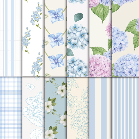 EggSun 48 Sheets Hydrangea Scrapbook Paper,Hydrangea Pattern Decorative Scrapbook Paper for Journals DIY Cards and Photo Albums,Aesthetic Craft Supplies
