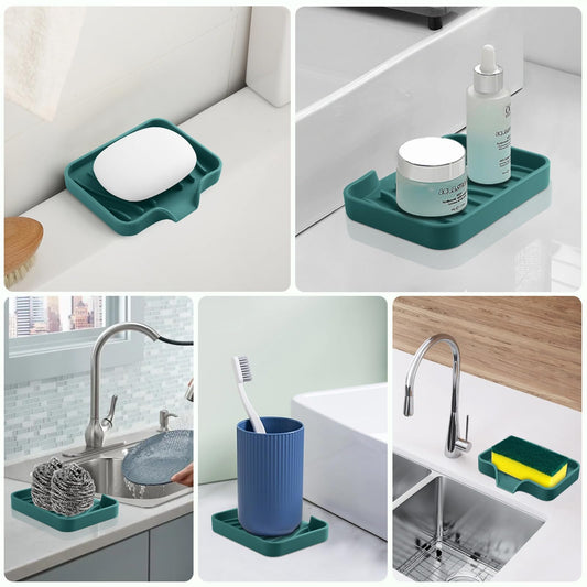 2PCS Self Draining Soap Holder,Spofit Silicone Soap Dish, Suitable for for Kitchen, Bathroom, Shower, Bath Tub,Soap Container (Green)