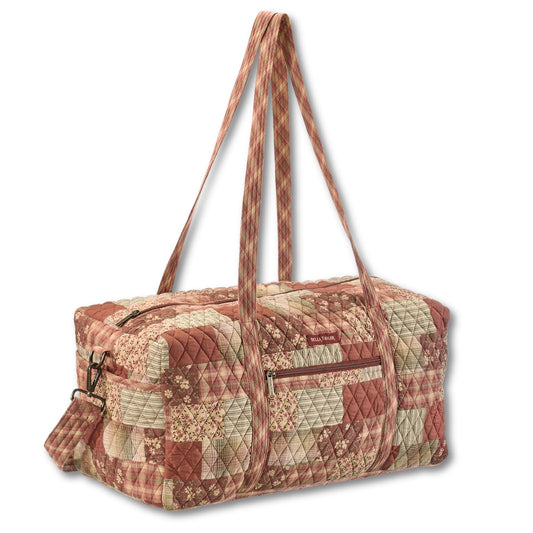 Bella Taylor Quilted Cotton Duffel Bag |Large Carry On Travel and Weekender Bag For Women| Burgundy Patch