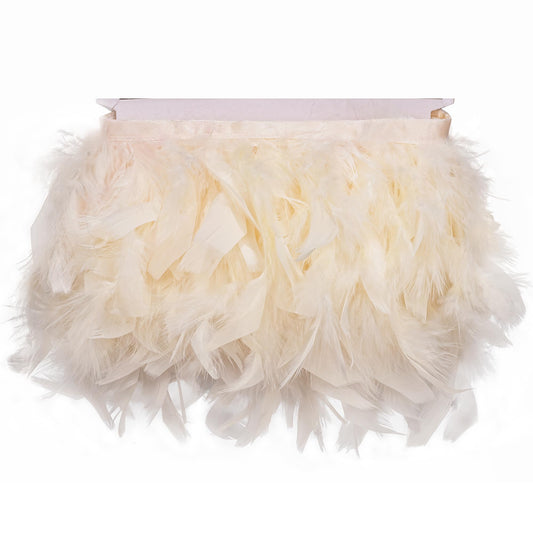 Beige Turkey Feather Trim Fringe 5.46 Yards 4-6 Inch Natural Fluffy Feathers Trim Sewing Fringe for DIY Party Dress Sewing Crafts Costumes Decoration Wedding Dress