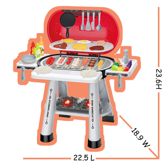 Play Kitchen Sets Toy for Toddlers 3-5, Indoor Outdoor Interactive Kids BBQ Grill Playset with Smoke, Sound & Light, Pretend Cutting Food, Christmas Birthday Gift for Boys and Girls 4-8.