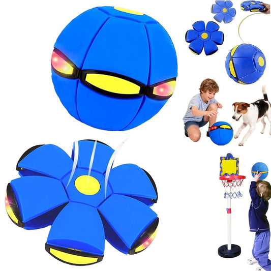 2-in-1 Magic Ball Toy - Transforming LED Bouncing Ball & Flying Saucer with 6 Colorful Lights - Glowing Boomerang Sphere for Outdoor Family Fun and Kids Games (Blue)