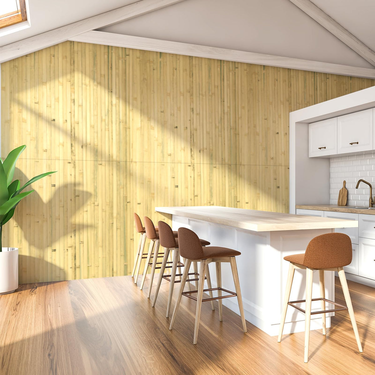 Art3d Natural Bamboo Wall Panel for Interior Wall Decor, Renewable Pole Wrap Wainscoting Paneling for Wall Ceiling Furniture Cabinet Office, 48 x 96 Inch - Natural