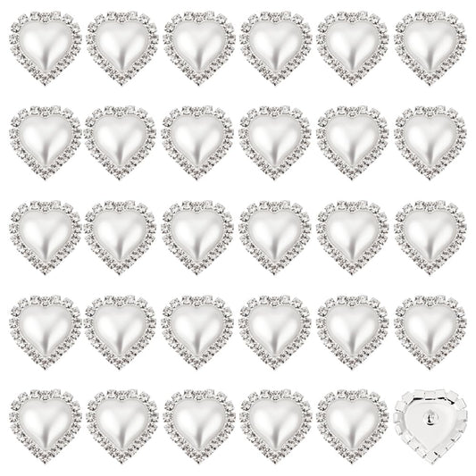 MAYJOYDIY 30PCS Heart Rhinestone Faux Pearl Buttons Crystal Handcraft Embellishments 1-Hole Vintage Love Pearl Brooch Set for Jewelry Making Wedding Party Home Shoes Bags Decoration