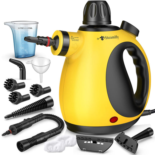 STEAMIFY Pressurized Handheld Steam Cleaner for Home, Multi-Surface Steamer with 12 Accessories, 12.8oz Natural Steamer for Cleaning Car, Bathroom, Shower, Upholstery, Grout, Window, Grease