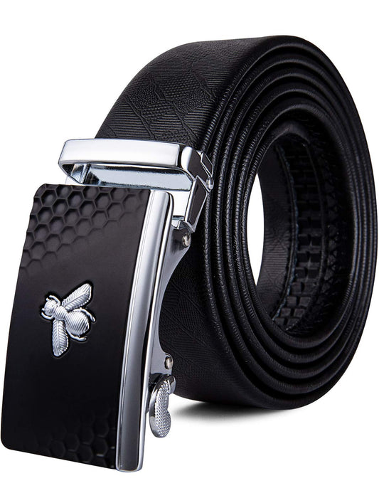 Barry.Wang Men's Ratchet Leather Belt 1 3/8" Adjustable Buckle Sliding Click Designer Casual Dress Golf Belts Fashion Valentine’s Day