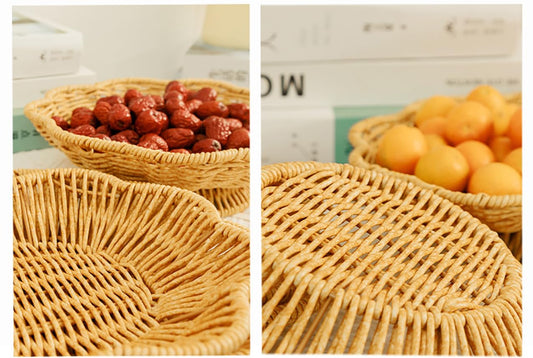 2Pack Fruit Baskets Wicker Bread Basket, Woven Tabletop Food Fruit Vegetables Serving, Restaurant Serving Basket,Shape (Elliptical lace shape)