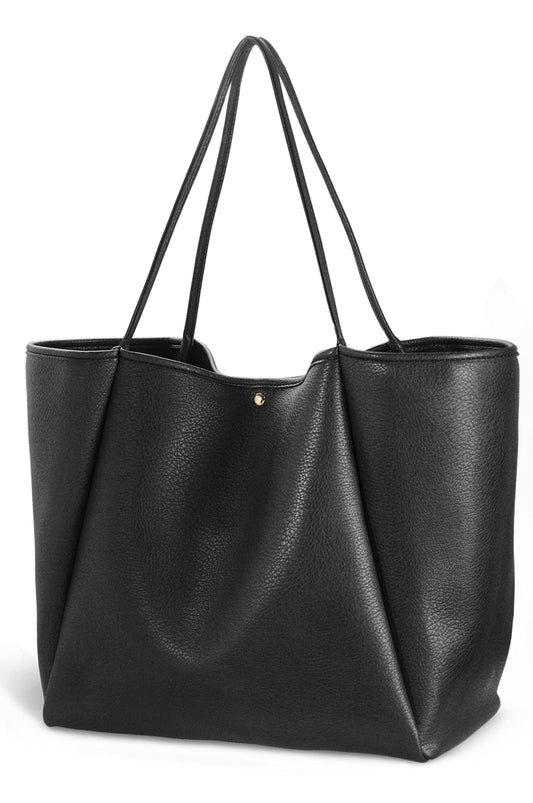 Oversize Pu Leather Tote Women Weekender Bag Shopper Handbag Travel Purse (Black)