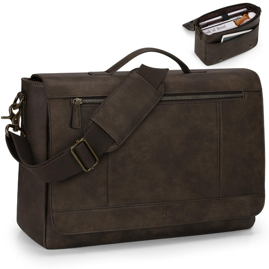 RAINSMORE Leather Messenger Bag for Men 15.6 Inch Laptop Bag Vintage Briefcase Large Computer Bag Satchel Shoulder Bag For College, Work, Business, Office, Wood