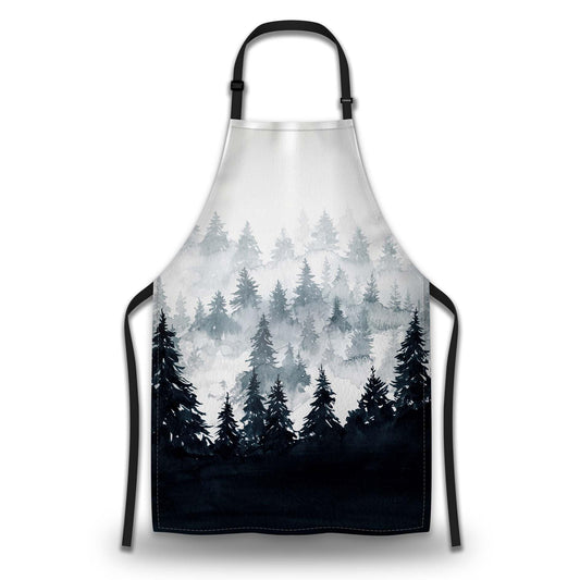 Olikked Chef Apron for Men Watercolor Mountains Landscape Trees Pinafore Aprons for Women for Kitchen Cooking Restaurant BBQ Painting Crafting 27” (W) x 31” (H), Waterproof Apron