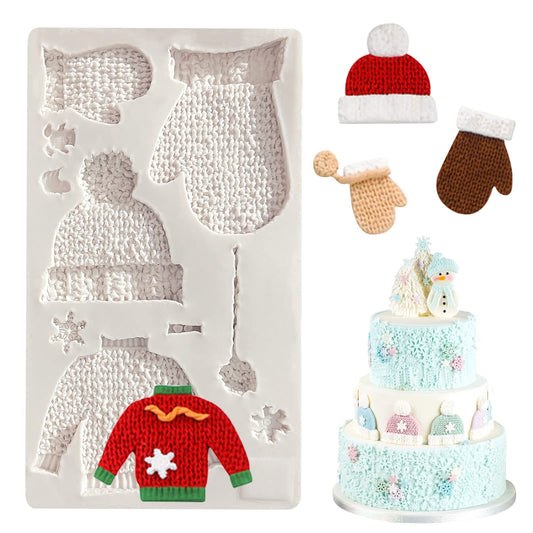 Christmas Knitted Sweater Fondant Mold, Glove Hat Cake Decorating Silicone Mold, Candy Craft Chocolate Candy Mold, Cookies, Bread, Mousse, Butter Baking Tools, Polymer Clay, Epoxy Resin, Color Random