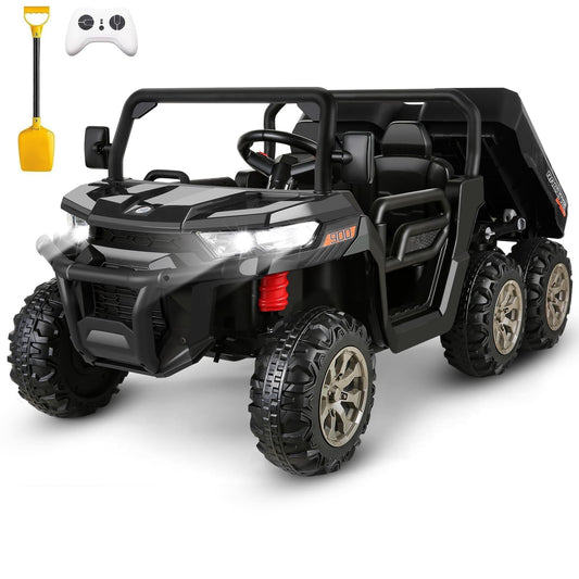 Hikole 2 Seater Ride on Car with Remote, 24V Kids Electric Cars w/Dump Bed, 6 Suspension, 4WD, 3 Speeds, Music, Storage Trunk-6x6 Ride On UTV Truck for Big Kids Boys Girls Age 3-8, Black