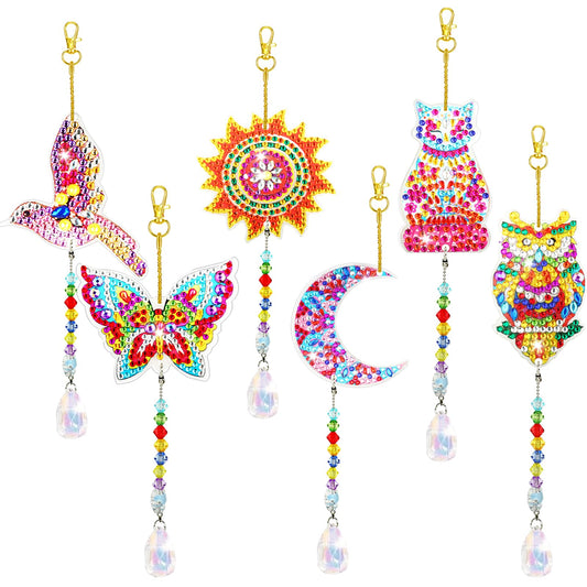 Walact 6 Pcs Diamond Painting Suncatcher Wind Chime, Diamond Art Kits Double Sided DIY Crafts Hanging Ornaments for Adults Kids Home Garden Decorations