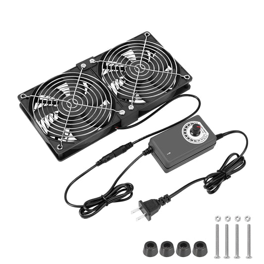 120mm 110V 240V Closet Dual High CFM Computer Fans with AC Plug, AC - Variable Speed Fan, Cooling for Server Cabinet