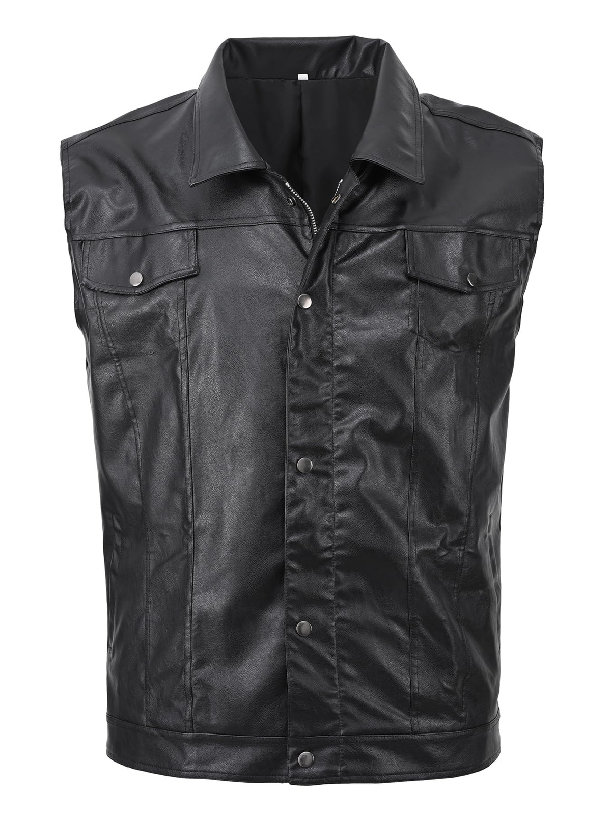 DSDZ Men's Zipper PU Faux Leather Sleeveless Waistcoat Motorcycle Biker Vest Jacket Black S