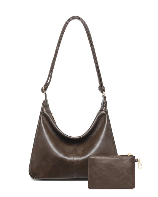 2PCS Purses for Women, Soft Vegan Leather Hobo Bag Slouchy Crossbody Shoulder Handbag Fall Brown Tote 2025