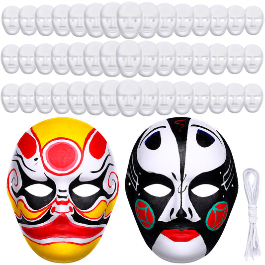 Aoriher 50 Pcs Paper Mache Mask DIY Full Face White Paintable Craft Masks Bulk for Mardi Gras Cosplay Dance Party Adult