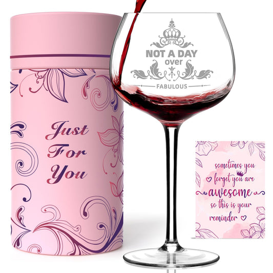 Gifts For Women,Not a Day Over Fabulous Personalized Wine Glasses Birthday Gifts Wine Glass Mothers Day Gifts For Women, Unique Gift Ideas for Her Mom Friends Female Her Wife Girlfriend Coworkers