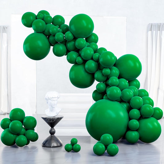 PartyWoo Dark Green Balloons - 100 Pcs in Various Sizes for Jungle Birthday & Graduation Decor | Emerald Green
