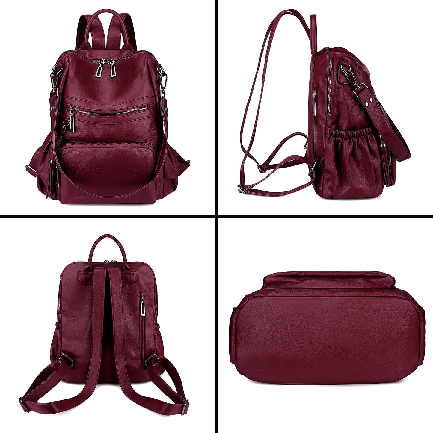 Uromee Travel Backpack Purse for Women Vegan Leather Ladies Fashion Tassel Shoulder Bag Convertible