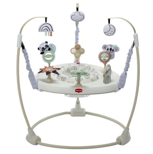 Tiny Love 4-in-1 Jump & Play Stationary Activity Center, Baby Jumper with Lights & Music, Developmental Toys, 360 Swivel Seat, Baby Activity Entertainer for 6 Months+, Black and White