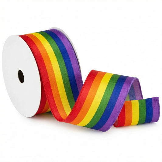 Rainbow Burlap Wired Ribbon for LGBTQ+ Pride Month - Fabric Ribbon Strips for Lesbian Gay Bisexual Transgender Celebrations - Gift Wrapping, Home Party, Crafts Decoration Supplies - 10 Yards (Rainbow)