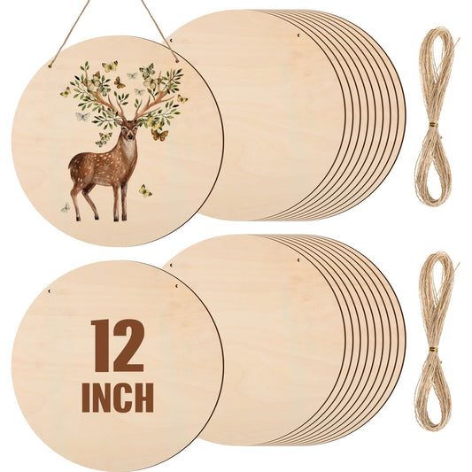Suzile 20 Pcs 12 Inch Wood Rounds for Crafts Unfinished Blank Wooden Circle Signs Discs for DIY Christmas Home Decor Painting Door Hanger