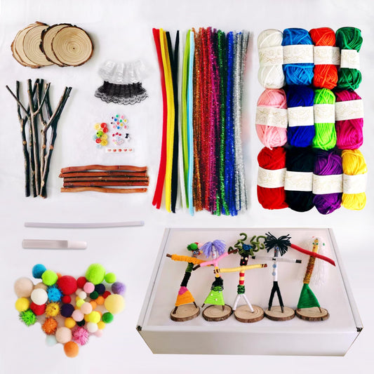 Qupace 5 Sets Wooden Doll DIY Craft Kits, All-in-One Art Supplies with Yarn, Pipe Cleaners, Pompoms, Googly Eyes, Lace, for Kids & Adults, Party Activities, Birthday Gifts, School Art Projects