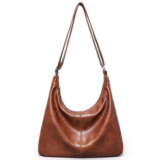 Hobo Bags for Women Vegan Leather Purses Slouchy Shoulder Bag Womens Tote Crossbody Foldable Ladies Handbag Brown