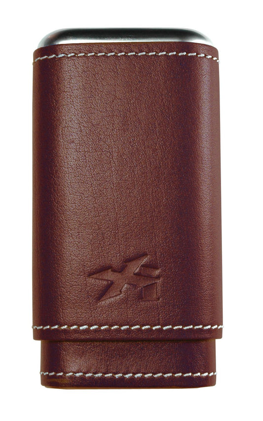 Xikar Envoy 3 Cigar Case, 3 Cigar Capacity, 52 Ring Gauge, Cedar Lined, Stitched Leather, Silver Dome Cap