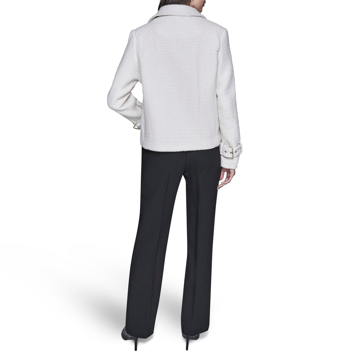 KARL LAGERFELD Paris Women's Long Sleeve Soft Suiting Jacket with Zipper Closure, Cream, Small