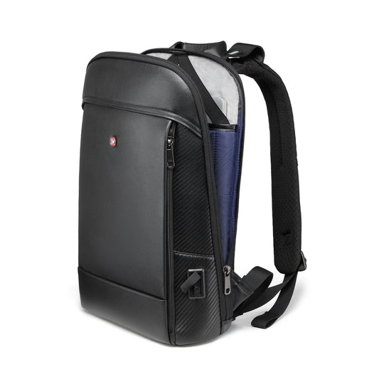 CROSSGEAR Full-Grain Genuine Leather Laptop Backpack, Slim Lightweight Backpack for Men, Charging Port, Fits 15.6” Laptop, Water Resistant, Business Computer Backpack for Work Office Casual, Black