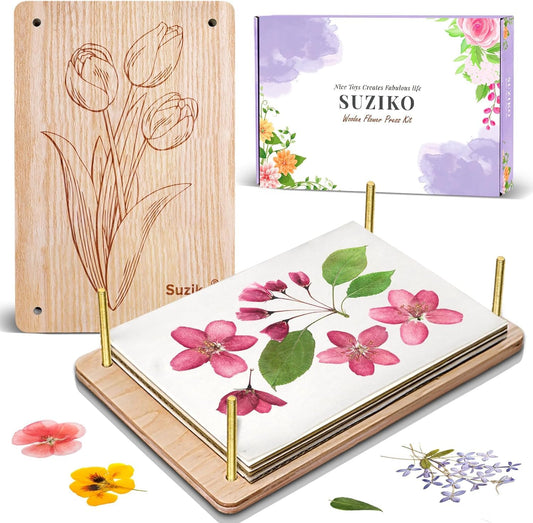 Suziko Large Flower Press Kit with Tulip Pattern for Adults & Kids - 10.8 x 6.9 Inch Flower and Leaf Preservation Art Craft Kit, Great Gift for Nature Lovers