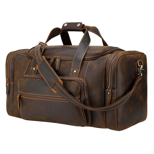 Polare 23" Full Grain Cowhide Leather Gym Duffle Weekender Overnight Travel Duffel Bag For Men 42L